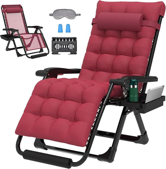 ZENPETIO 29In XL Zero Gravity Chair, 440LBS with Cushion | Anti Gravity Recliner Lounge Chair with Aluminum Alloy Lock & Footrest, 90-170° Adjustable, for Lawn Patio Indoor Outdoor