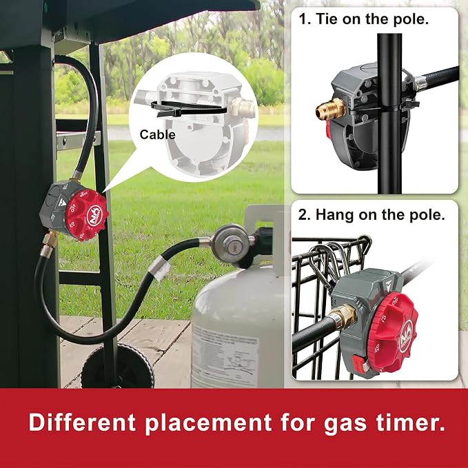 NO WORRIEZ Bypass Propane & Natural Gas Timer, 3/8" Flare, Flex Hose | Safety Auto Shut Off, 80,000 BTU, Fits Outdoor Grill, Fire Pit, Pizza Oven, BBQ, Smoker, Turkey Fryer, Mechanical Valve