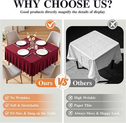 PARTISKY Burgundy Square Spandex Tablecloths 60x60 Inch, Wrinkle Free Fitted Square Table Cloth Stretch Card Table Cover for Kitchen Dinner, Holiday Party, Wedding Banquet, Display Trade Show