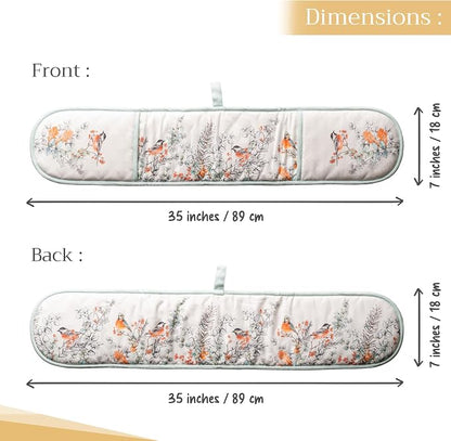 Maison d' Hermine Double Oven Mitts 100% Cotton Double Oven Glove (7"x35") | Heat Resistant BBQ Cooking Gloves with Loop Baking Kitchen Home Farmhouse Thanksgiving Christmas - Whitish Shabby Chique