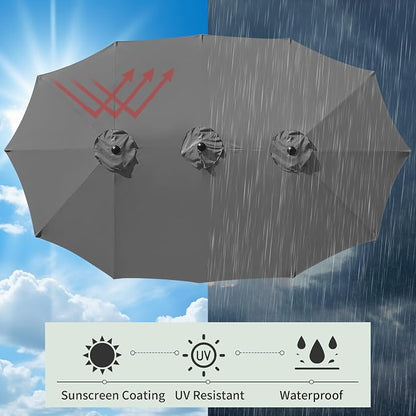 15ft Double Sided Patio Umbrella Replacement Canopy,12 Ribs Umbrella Replacement Top Cover,Frame NOT Included