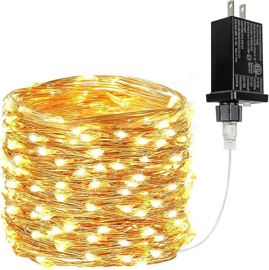 33FT 100 LED Fairy Lights Plug in, 8 Modes Twinkle Lights Warm White | Waterproof String Lights Outdoor Indoor, Memory, Timer, Copper Wire, Christmas Lights for Bedroom Garden Party Holiday Decor