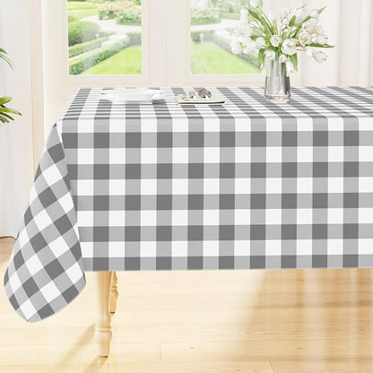 Smiry Picnic Table Cloth, Vinyl Tablecloths with Flannel Backing, 60"x84" | Waterproof Rectangle Table Cloth, Wipeable Buffalo Plaid Table Cover for Indoor and Outdoor (Grey & White)