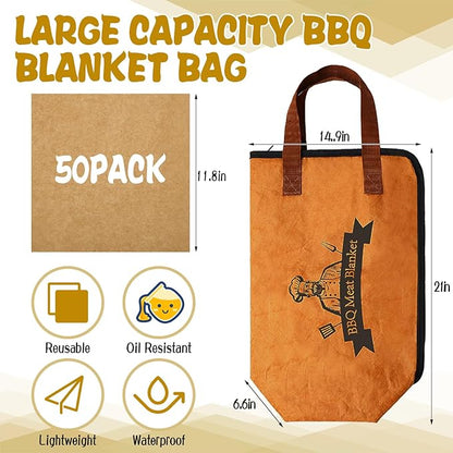 21 Inch BBQ Blanket for Resting Meat, 5-Layer Thicker Insulated Meat Resting Bag, Reusable Brisket Blanket with 50 Greaseproof Paper Aluminum Foil Handle and Zipper for Outdoor Picnic Party Grill