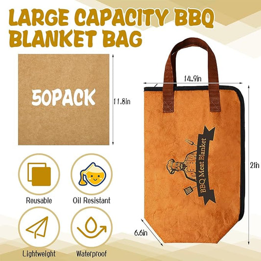 21 Inch BBQ Blanket for Resting Meat, 5-Layer Thicker Insulated Meat Resting Bag, Reusable Brisket Blanket with 50 Greaseproof Paper Aluminum Foil Handle and Zipper for Outdoor Picnic Party Grill