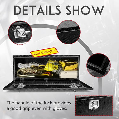 48 * 18 * 18 Aluminum Heavy Duty Diamond Plate ToolBox Chest Box Pick Up Truck Bed RV Trailer Toolbox Storage Organizer with T-Handle Latch Dual Lock Keys - Black