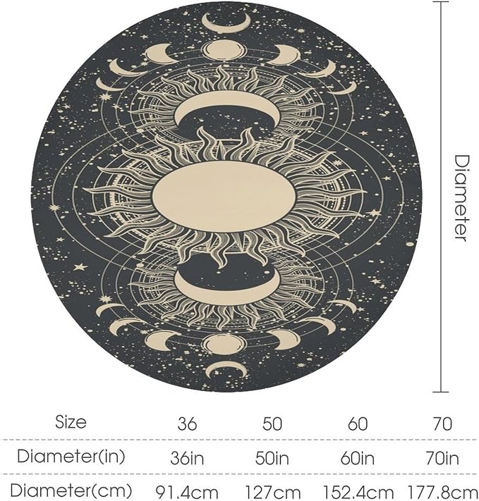 Vintage Tarot Round Tablecloth Boho Mystical Astrologer Zodiac Full Moon Phases Star Galaxy Space Table Cloth Water Resistant Wipeable Table Cover for Picnic Party Holiday Kitchen Dinner Table 36"