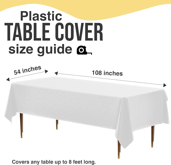 Exquisite 66% Thicker Premium Plastic Table Cloth Rectangle Table Cover 0.5 Mil 12 Pack White Table Cloth 54 Inch x 108 Inch Disposable Tablecloth Won't Tear Easily Like Cheap Thin Brands