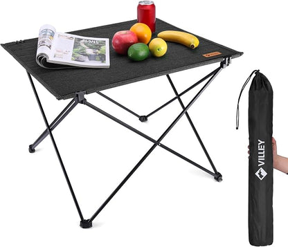 VILLEY Folding Camping Table, Portable Lightweight Table with Carry Bag | Oxford Fabric & Reinforced Aluminum Panel, Stable Tabletop for Camping, Picnic, BBQ & Outdoor Dining