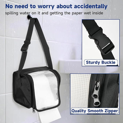 Toilet Paper Towel Holder, Hanging Paper Towel Dispenser with Transparent Cover, Easy to Tear Papers Waterproof Papers Towels Holder for Washroom Organization and Storage (Toilet Paper-Black)
