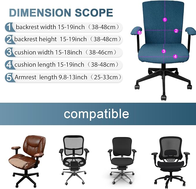 Tallew 4 Pcs Office Chair Covers Stretchable Armrest Seat,XL,Emerald | Universal Fit Office Desk Chairs, Protective Seat Backrest Slipcovers, Stretchable Prevent Wear, Easy Install for Rotating