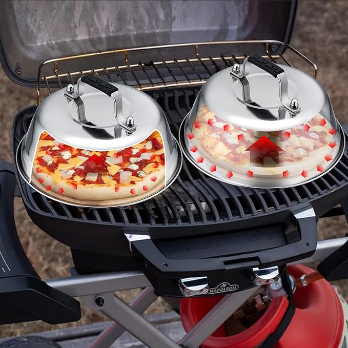 Cheese Melting Dome Set of 3, Leonyo 9"-6.5" Stainless Steel Steam Basting Cover for Griddle Grill, Heavy Duty Metal Griddle Accessories for BBQ Flat Top Kitchen Cooking Burger, Heat Resistant Grip