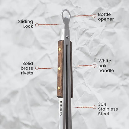 32" Fire Pit Tongs - Extra Long Log Grabber for Firewood, Pizza Oven, Campfire & BBQ | Handmade Stainless Steel Fire Tongs with Oak Handles | Fathers Day Gift for Grill Dads