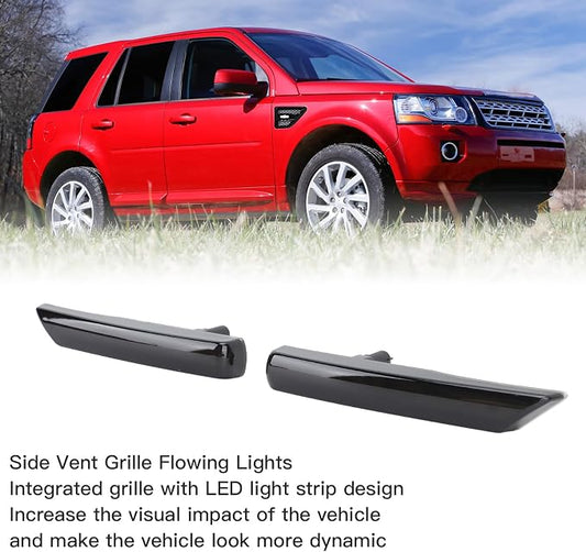 LED Side Air Vent Grille Lamp LED Grille Running Lights Side Vent with Light Bands Replacement for freelander 2 LR2 2007 2014 (Smoky Black)