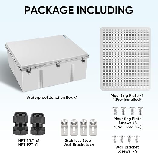 TICONN Outdoor Electrical Box Waterproof, Junction Box IP67 ABS Plastic Enclosure with Hinged Cover with Mounting Plate, Wall Brackets, Cable Glands (Off-White, 24.8"x20.9"x9.8")