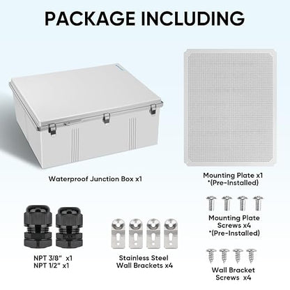 TICONN Outdoor Electrical Box Waterproof, Junction Box IP67 ABS Plastic Enclosure with Hinged Cover with Mounting Plate, Wall Brackets, Cable Glands (Off-White, 24.8"x20.9"x9.8")