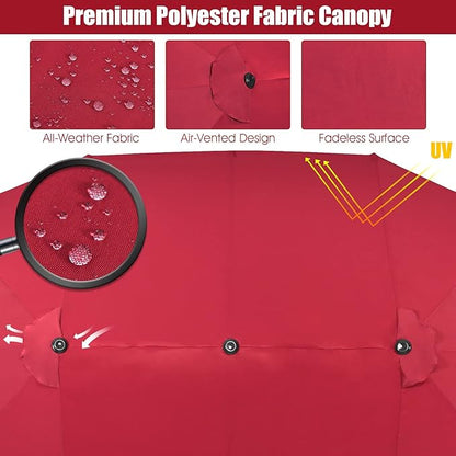 Tangkula 15Ft Double-Sided Patio Umbrella, Outdoor Extra Large Umbrella W/Hand-Crank System & Air Vents, Market Twin Umbrella W/ 12-Rib Sturdy Metal Frame for Poolside, Garden Backyard (Burgundy)