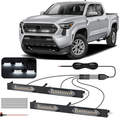 LED Grill Lights - 4PCS Front Grill Lights for Toyota Tacoma SR SR5 2024 2025 2026 with Fuse Adapter & Harness (White Light with Clear Shell)