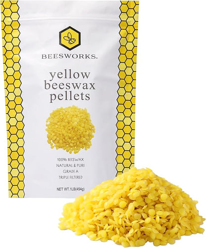 Beesworks Yellow Beeswax Pellets (1 lb) | 100% Pure, Cosmetic Grade, Triple-Filtered Beeswax for DIY Skin Care, Lip Balm, Lotion, and Candle Making (Pack of 2)