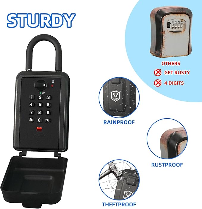 Wall & Hanging Safe Key Lock Box, 12 Digit Combination Lock Box for Keys with Resettable Code, Large Capacity & Weatherproof Outdoor Lockbox, Spare Key Safe Storage Lock Box for Home, Garage，Black