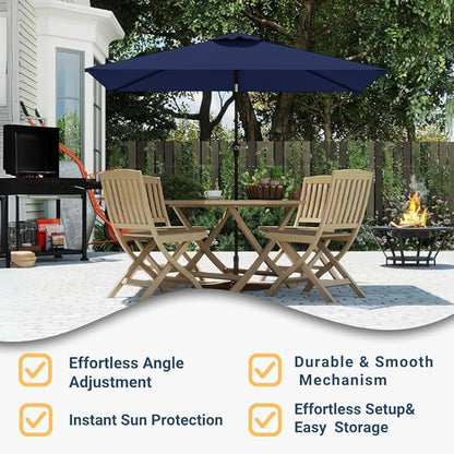 6.5' x 10' Rectangular Patio Umbrella Large Outdoor Market Umbrella w/UV Protection, Push Button Tilt and Crank Lift, Rectangle Table Umbrella for Garden, Deck, Pool, Patio, Navy Blue