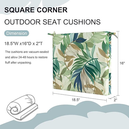 DYTXIII Set of 2 Outdoor Chair Cushions, Water Resistant 18.5"x16"x2" Square Seat Cushion for Patio Dining Chairs, High-Density Replacement Pads for Indoor Outdoor Furniture - Lush Leaf Green