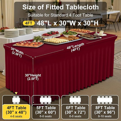Smiry Spandex Elastic Fitted Table Cloth Skirt for 4FT Rectangle Table | Stretch Washable Table Cloth, Banquet Table Cover for Wedding, Party, Indoor & Trade Shows, (Burgundy, 48Lx30Wx30H)