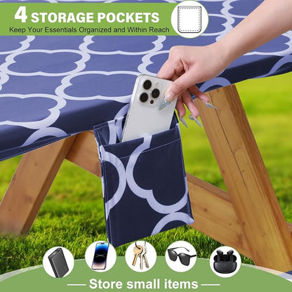 Fitted Picnic Table Cover with Bench Covers Waterproof Elastic Edges Rectangle Patio Tablecloth Outdoor Camping Essentials Stuff Rv Accessories Summer Trip Travel Supplies Party Camper Gifts, 6 ft