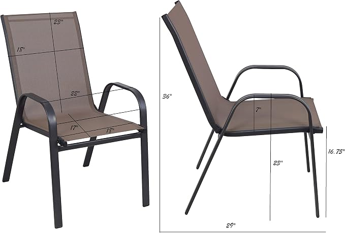 Indoor Outdoor 10 - Set of Ten Brown Restaurant Flexible Sling Stack Chairs, Patio Metal Frame Chair