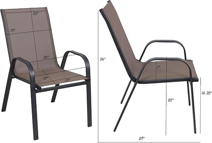 Indoor Outdoor 10 - Set of Ten Brown Restaurant Flexible Sling Stack Chairs, Patio Metal Frame Chair