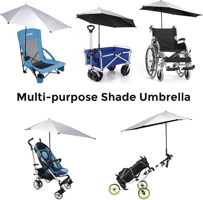 G4Free Beach Chair Umbrella with Universal Clamp UPF 50+ Golf Cart Umbrella | 46"x44" Large Canopy Sun Umbrella UV Protection, Adjustable Clamp for Beach Chair/Wheelchair/Stroller, 360° Flex Shaft, 7 Rib