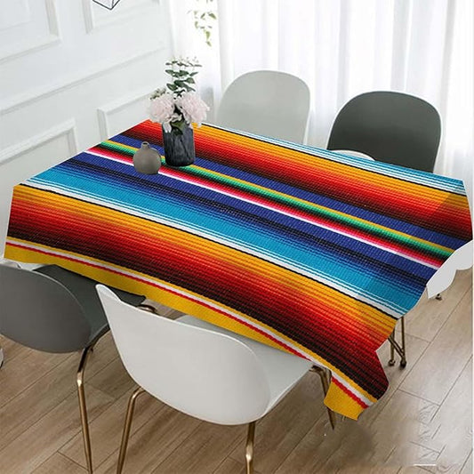 TKS MITLAN Colorful Mexican Style Tablecloth Decor Stripes Lines Art Feature Bright Table Cloth Dining Room Kitchen Table Cover 60" X 84" Oblong/Rectangle