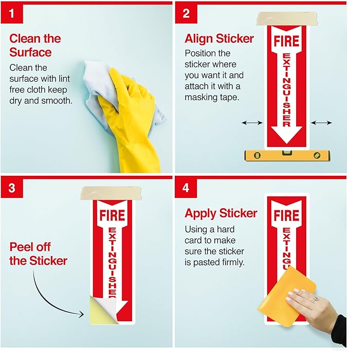 OLANZU Pack of 18 Fire Extinguisher Stickers 4"x 12"- 5 Mil Vinyl - Fire Extinguisher Sign for business with Arrow- Durable Self Adhesive, Weatherproof and UV Protected-Ideal for Office, Home and Outdoor places