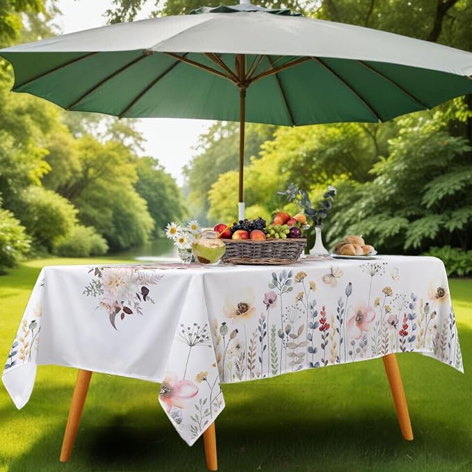Honellaty Outdoor Tablecloth with Umbrella Hole and Zipper, 52 x 70 Inch | Easy-Install Rectangular Patio Table Cover, Spill-Resistant Washable Polyester for Outdoor Dining and Garden Parties