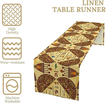 Vintage Ancient Egypt Table Runner Retro Old Egyptian Hieroglyphics Print Mysterious Egypt Culture Dinner Runner for Home Kitchen Dining Table Party Holiday Decor 13x108in