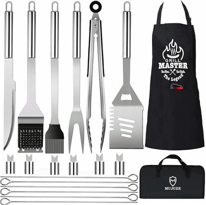 MUJUZE Grilling Accessories,Dad Gifts for Fathers Day,BBQ Grill Sets for Men,BBQ Accessories with Apron for Dad,Grill Tool Set,Grill Kit for Camping,Backyard