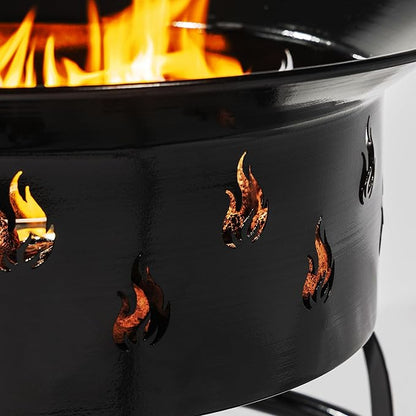 KEIKI 19 Inch Round Outdoor Gas Fire Bowl, 50000 BTU Portable Propane Campfire for Patio Deck and RV Camping with Carry Lid