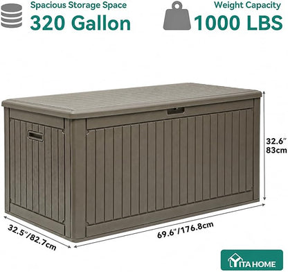 YITAHOME 320 Gallon Large Deck Box with Divider & Side Handles, Outdoor Double-Wall Storage for Patio Furniture Cushions, Garden Pool Accessories, Waterproof & Lockable