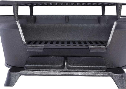 Oval Cast Iron Portable Charcoal Grill, Enameled Tabletop Hibachi Grill & Camping Stove – 100% Heavy-Duty Cast Iron Outdoor BBQ Grill for Camping, Tailgating, and Backyard Cooking, Black