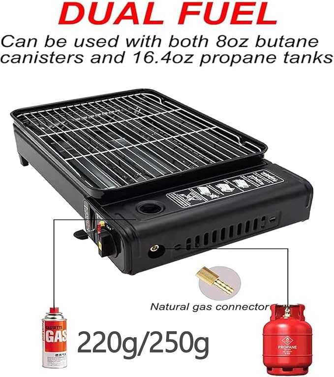Portable Butane Stove Dual Fuel Gas BBQ Grill with Case & Stainless Grate | Dual Fuel Gas, Detachable Grate, Detachable Grate, Durable Carry Case, Tabletop Korean BBQ, Camp & Tailgating