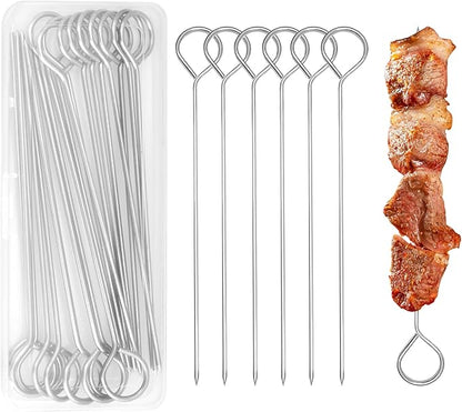 20 pcs 6 Inch Turkey Lacers for Trussing Turkey, PEOUWNES Stainless Steel Metal Skewers with Storage Box, Meat Roasting Trussing Needles for Kitchen BBQ Cooking Barbecue
