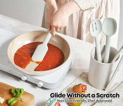 Wagensteiger Light Gray Silicone Scraping Spatula: Cooking Tool with Heat Resistant, Protects Surfaces with Gentle Head Design, Cooking Spatula for Spreading & Mixing, BPA Free (11.22inch x 2.17inch)
