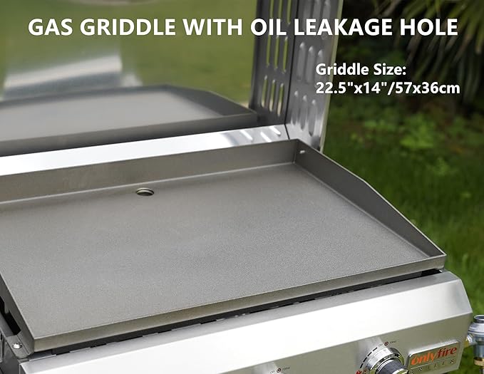 ONLYFIRE GRILLS Tabletop Gas Griddle with Foldable Legs, Portable 3-Burner Propane Gas Grill Griddle Flat Top for Outdoor Cooking Patio Barbecue Camping Tailgating RV BBQ, Stainless Steel, #GS309