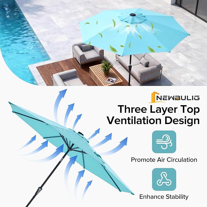NEWBULIG 10FT Patio Umbrella, Offset Cantilever Outdoor Patio Table Umbrella, UV Protection, Fade Resistant Fabric, Easy Tilt Adjustment for Deck, Pool, Backyard, Garden