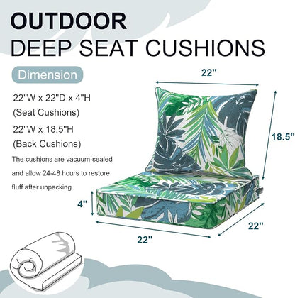 DYTXIII Outdoor Deep Seat Cushion Set, Water Repellent 22"x22" Patio Thick Cushions Replacement with Seat & Back Pillow for Patio Sofa, Wicker Chair, Couch - Islamorada Blue Green