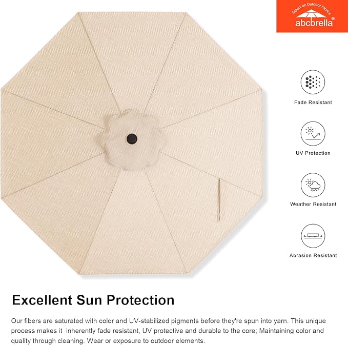 ABCCANOPY OLEFIN® 5-Year No Fading 9FT Outdoor Patio Umbrella(Light Beige) | Fade & UV Resistant Fabric,8 Fiberglass Ribs，Wind Vent，Crank Lift & Tilt,Outdoor Table Umbrella for Deck,Backyard,Yard