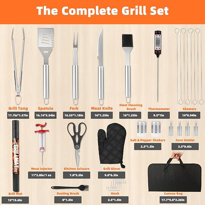 28PCS Stainless Steel BBQ Grill Accessories Set, Grilling Gifts for Men Birthday Father's Day, Portable Multifunction Grilling Utensils Tools Kit with Storage Bag for Outdoor Grill Camping BBQ Party