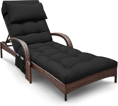 Outdoor Chaise Lounge Chair Cushion, Waterproof Outdoor Chair Cushions for Patio Furniture, 71 x 21 x 4 Inches Replacement Chaise Lounge Cushion with Ties (Black)