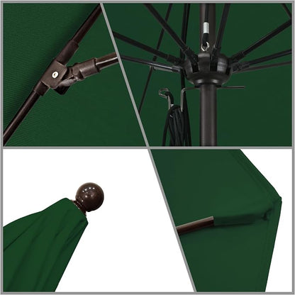 California Umbrella 11' Round Aluminum/Fiberglass Umbrella, Pulley Lift, Bronze Pole, Sunbrella Forest Green