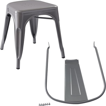 Amazon Basics Metal Dining Chairs, Easy to Assemble, Indoor/Outdoor, Stackable, 330-Pound Capacity, Dark Gray, 4-Pack, 20.1 x 17.1 x 33.5 inches